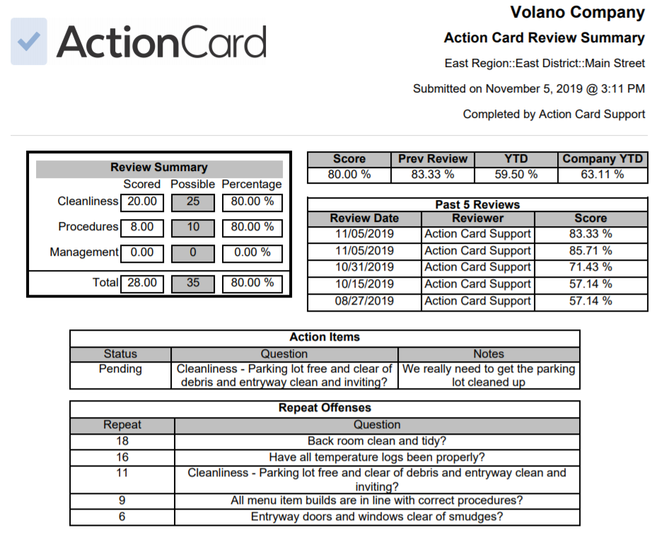 action card summary pdf report